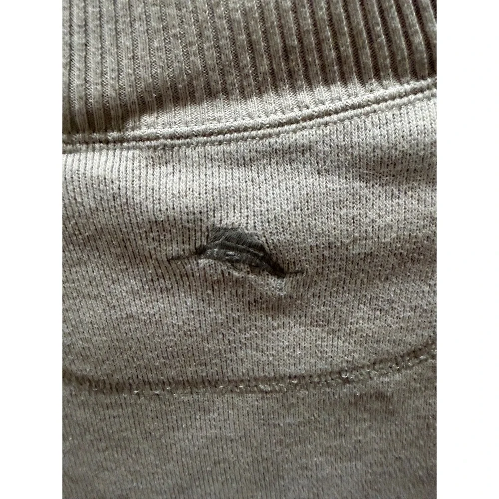 Tommy Bahama Mens XL Quarter Zip Pullover Sweater Beige Ribbed Knit Marlin Logo